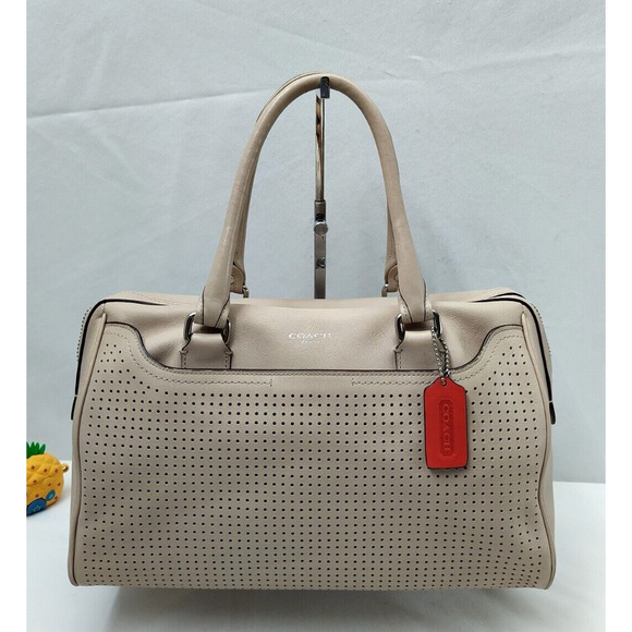 Coach Haley Light Nude Perforated Leather Top Handles Zipper Satchel Bag - Picture 1 of 14